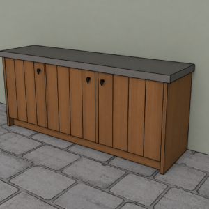 3 onderkasten eiken, betonnen blad, +/- 200cm breed